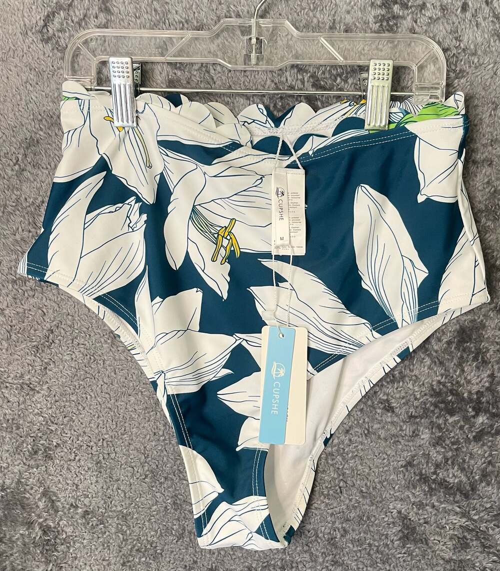 CUPSHE Women's Floral Scalloped High Waisted Bikini Bottom Size M